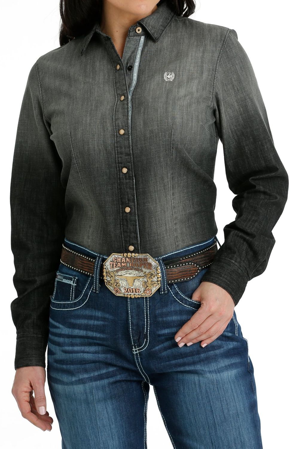 MSW9165039 WOMEN&#39;S CINCH LONG-SLEEVE BLACK DENIM SNAP DOWN WESTERN SHIRT