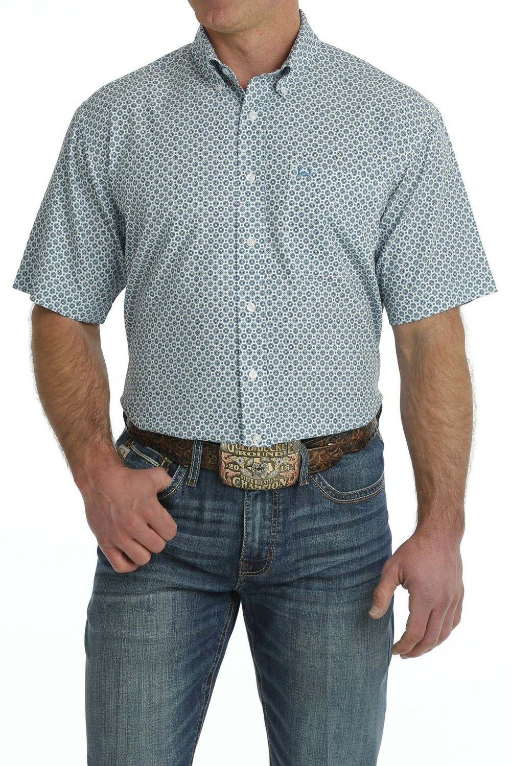 MTW1704134 MEN&#39;S CINCH S/S ARENAFLEX WHITE PRINT WESTERN SHIRT