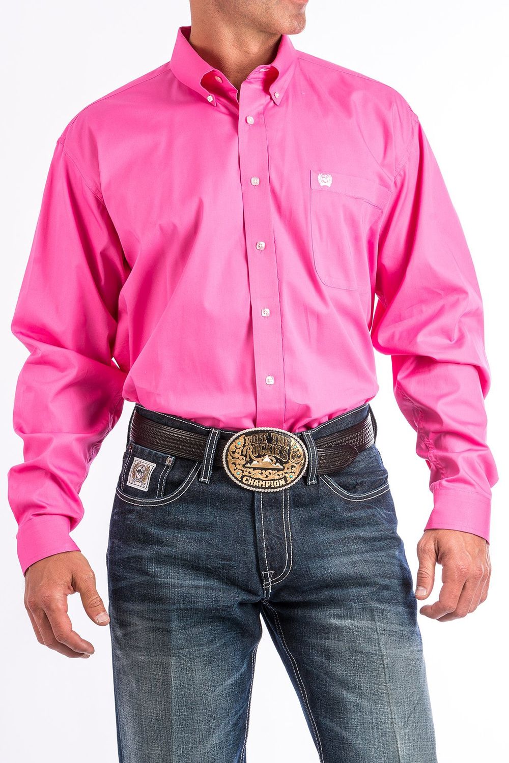 MTW1103320 MEN&#39;S CINCH LONG-SLEEVE SOLID PINK BUTTON-DOWN WESTERN SHIRT