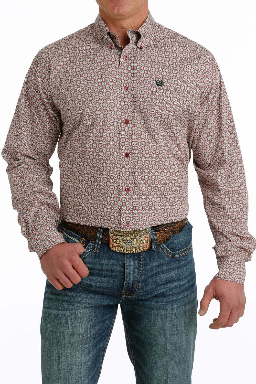 MTW1105713 MEN&#39;S CINCH BURGUNDY PLAID LONG-SLEEVE BUTTON-DOWN WESTERN SHIRT