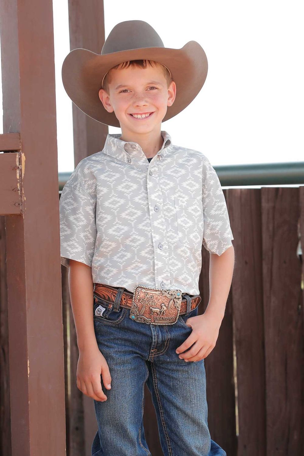 MTW7140031 BOY&#39;S CINCH GRAY PRINT ARENAFLEX LONG-SLEEVE WESTERN SHIRT
