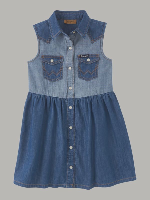112346570 GIRL&#39;S WRANGLER 2-TONE DENIM DRESS