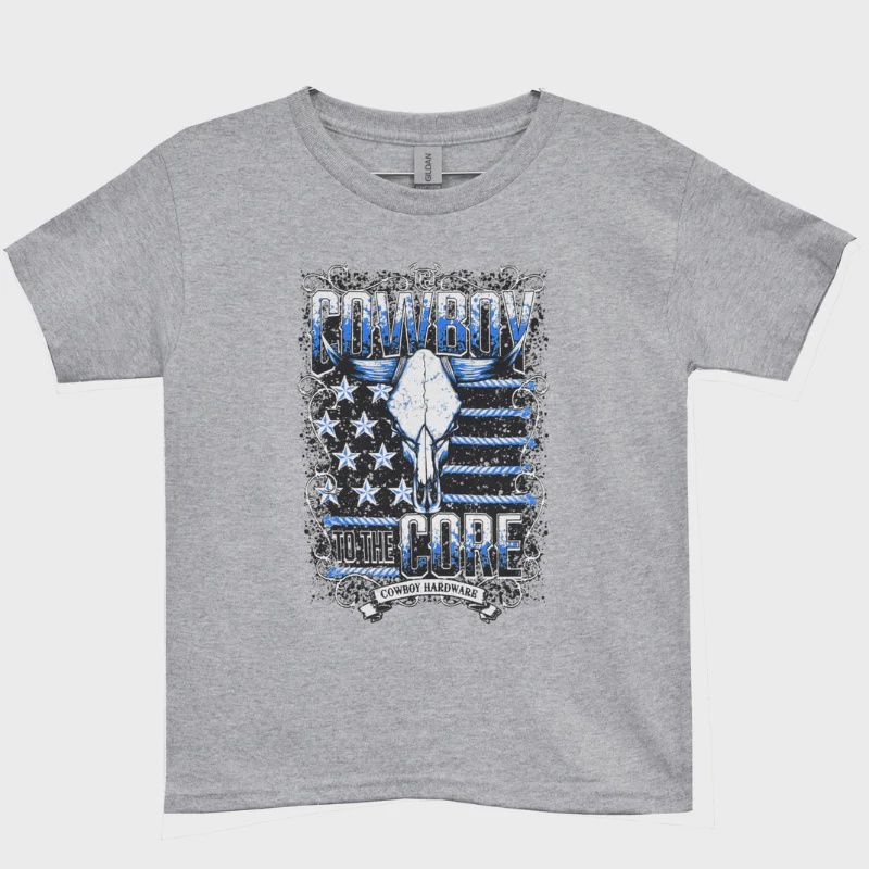330732-034-K BOY&#39;S COWBOY HARDWARE &quot;COWBOY TO THE CORE&quot; SHORT-SLEEVE TEE