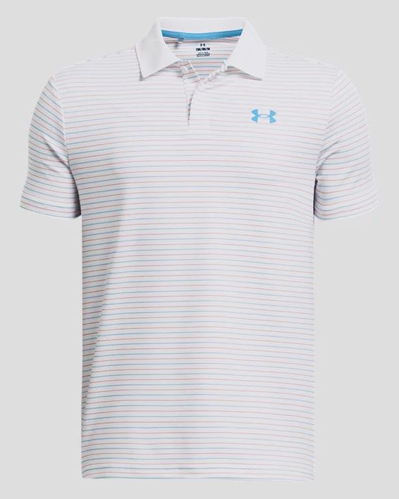 1377347-101 BOY&#39;S UNDER ARMOUR MATCHPLAY PERFORMANCE STRIPE POLO - WHITE