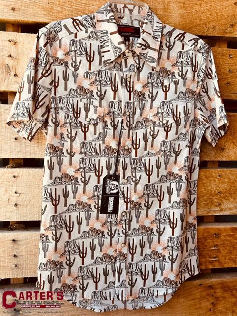 BMN3S03364 MEN&#39;S ROCK &amp; ROLL SUNBURST SHORT-SLEEVE 2-POCKET WESTERN SNAP SHIRT