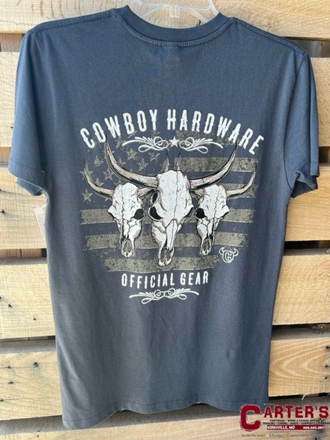 130736-430-M MEN&#39;S COWBOY HARDWARE TRIPLE SKULL FLAG HARBOR BLUE SHORT-SLEEVE TEE