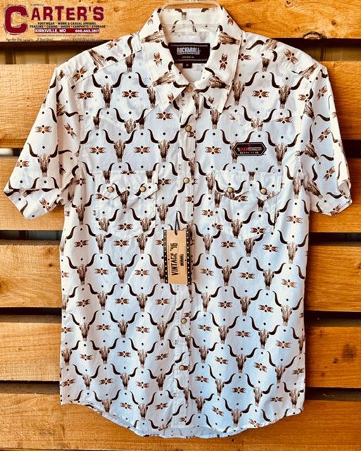 VMN3S03943 MEN&#39;S ROCK &amp; ROLL VINTAGE 2-POCKET SHORT-SLEEVE WESTERN SNAP SHIRT