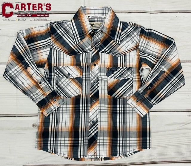 325533-480-K BOY&#39;S COWBOY HARDWARE HERMOSILLO GRADIENT LONG-SLEEVE PLAID WESTERN SHIRT