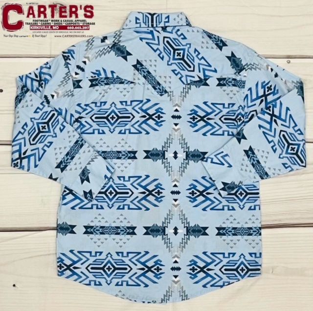 RRBS2SRZ7Z BOY'S ROCK &amp; ROLL BLUE AZTEC PRINTED LONG-SLEEVE PEARL SNAP WESTERN SHIRT