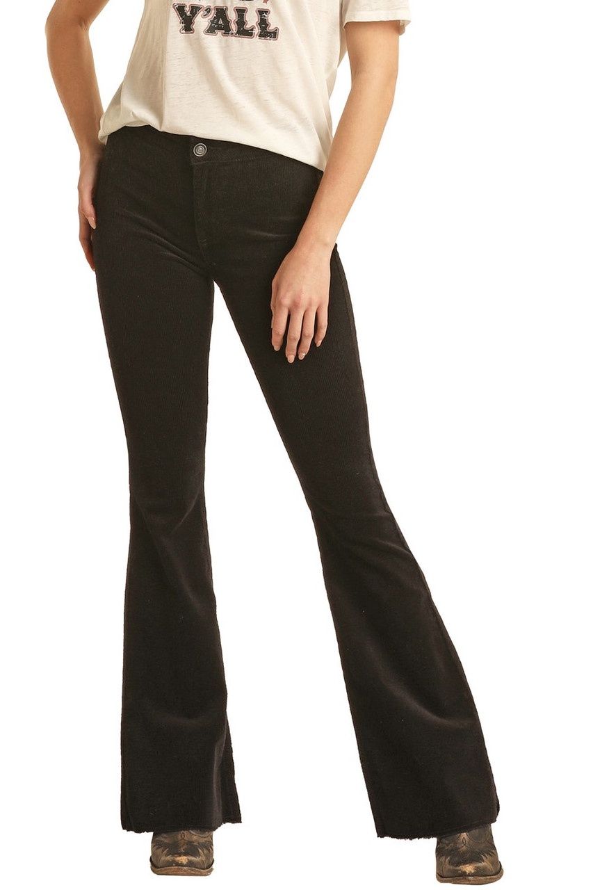 BW6PD02943 WOMEN&#39;S ROCK &amp; ROLL BLACK CORDUROY BUTTON FLARE