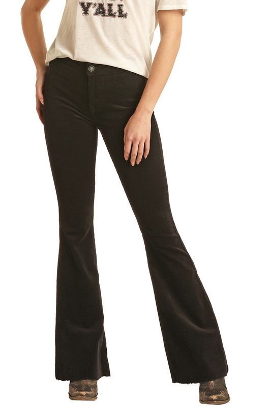 BW6PD02943 WOMEN&#39;S ROCK &amp; ROLL BLACK CORDUROY BUTTON FLARE
