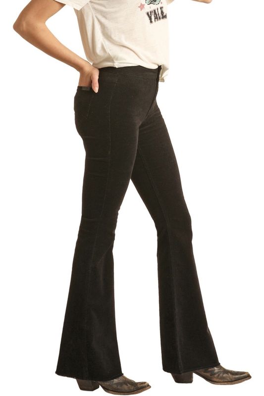BW6PD02943 WOMEN'S ROCK &amp; ROLL BLACK CORDUROY BUTTON FLARE