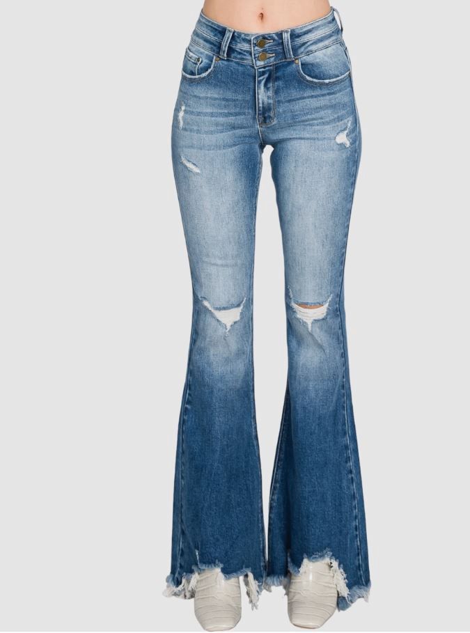 PZ301F-MD WOMEN&#39;S PETRA PETITE DESTROY HIGH RISE STETCH SUPER FLARE