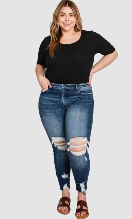 TX920HA-T WOMEN&#39;S PETRA PLUS DISTRESSED HIGH RISE ANKLE SKINNY JEAN