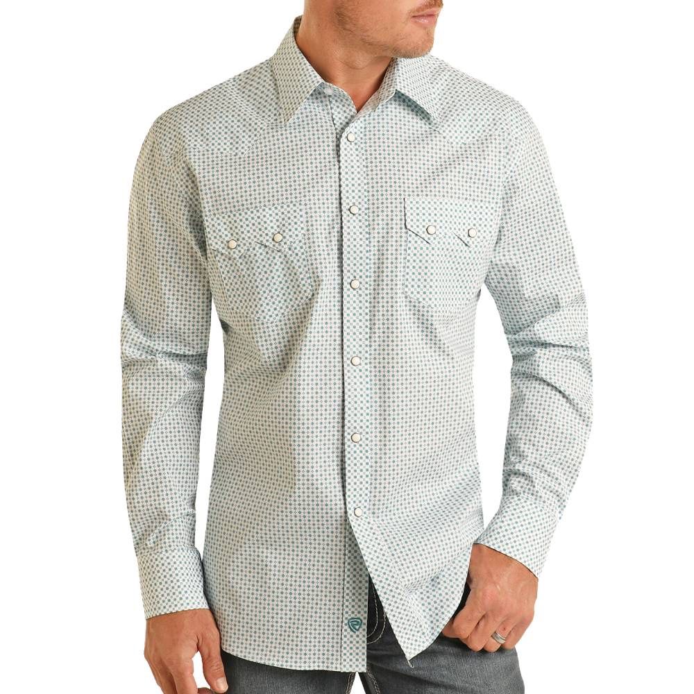 BMN2S03941 MEN&#39;S ROCK &amp; ROLL LONG-SLEEVE 2-POCKET PRINTED WESTERN DIAMOND SNAP SHIRT