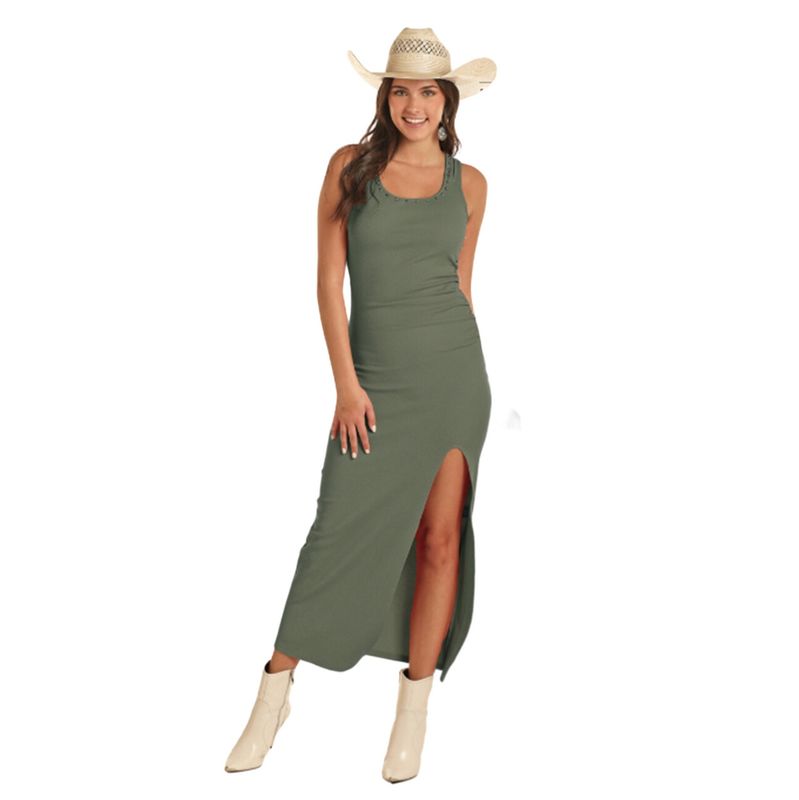 BWD0R03885 WOMEN&#39;S ROCK &amp; ROLL OLIVE RIB KNIT MAXI DRESS