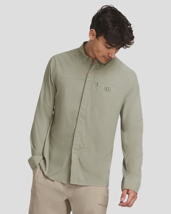 1383570-504 MEN&#39;S UNDER ARMOUR SHOREBREAK HYBRID WOVEN LONG-SLEEVE - GREEN