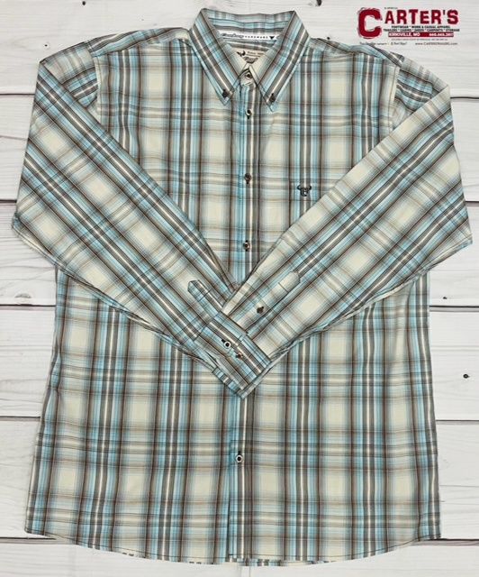 125515-400 MEN&#39;S COWBOY HARDWARE DUTTON L/S PLAID BUTTON DOWN WESTERN SHIRT