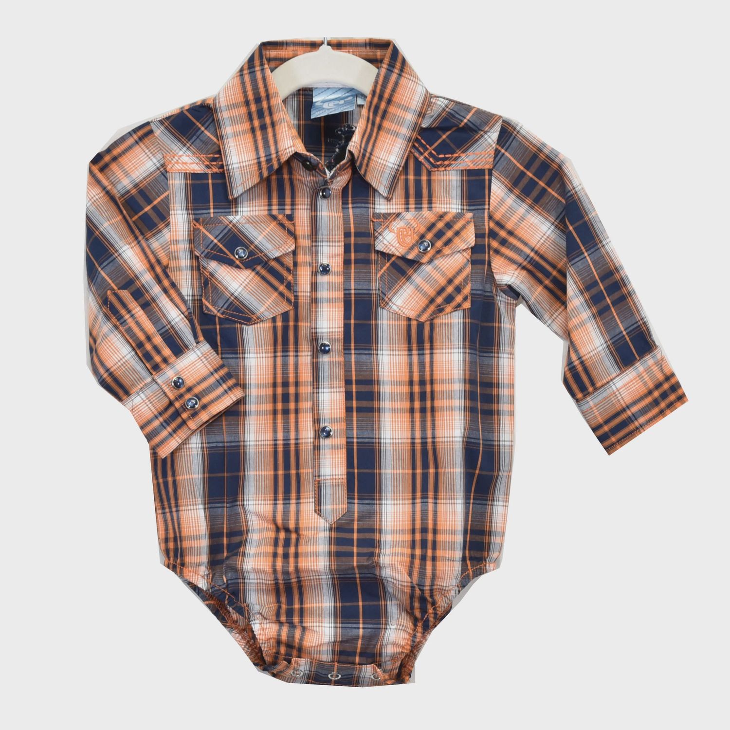 725517R-265 BOY&#39;S COWBOY HARDWARE L/S PLAID  HERMOSILLO ROMPER