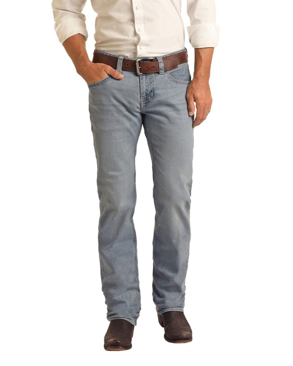 BMSPD04250 MEN&#39;S ROCK &amp; ROLL PISTOL STACKABLE BOOT CUT LIGHT WASH JEAN