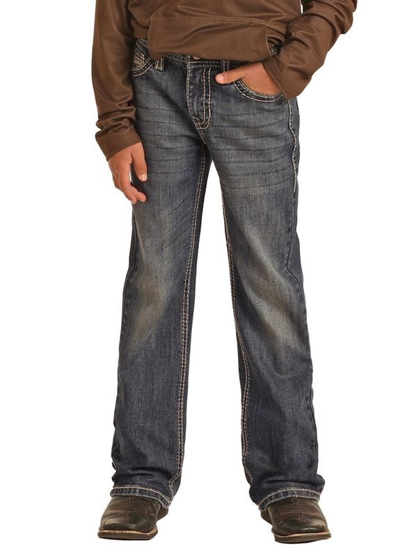 BB0BD03651 BOY&#39;S ROCK &amp; ROLL MEDIUM VINTAGE WASH BBGUN REGULAR FIT BOOTCUT JEAN