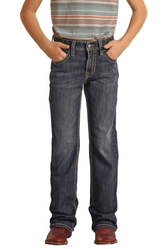 BB0BD03125 BOY'S ROCK 7 ROLL STRAIGHT RASIED DENIM BOOTCUT JEAN