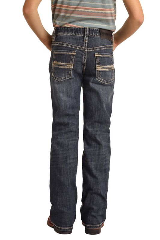 BB0BD03125 BOY&#39;S ROCK 7 ROLL STRAIGHT RASIED DENIM BOOTCUT JEAN