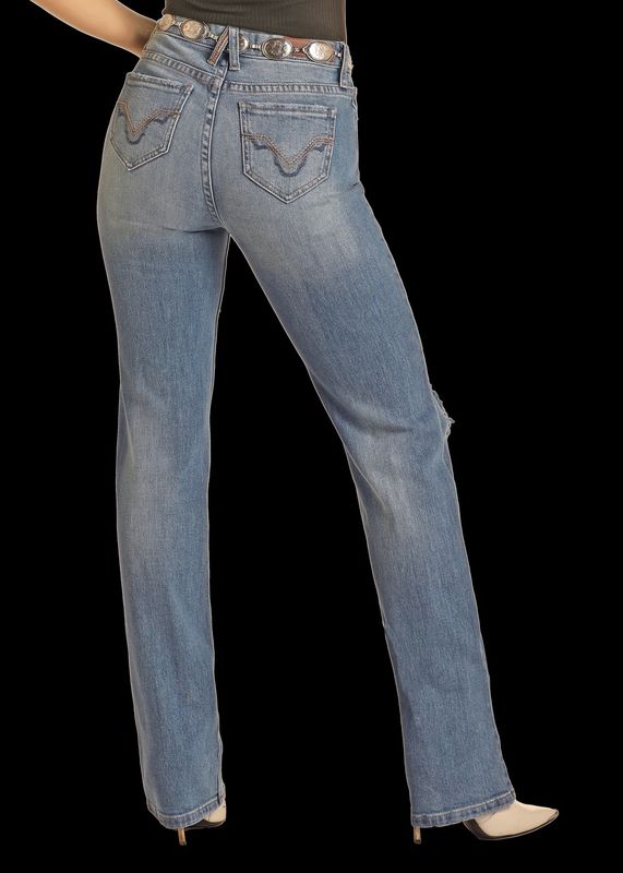 BW1HD04040 WOMEN'S ROCK &amp; ROLL WEST DESPERADO MEDIUM WASH MODEST BOOT HIGH RISE JEANS