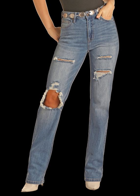 BW1HD04040 WOMEN&#39;S ROCK &amp; ROLL WEST DESPERADO MEDIUM WASH MODEST BOOT HIGH RISE JEANS