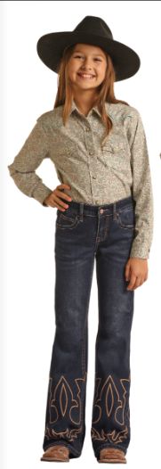 BG5MD02555 GIRL&#39;S ROCK &amp; ROLL EMBROIDERED MID-RISE TROUSER