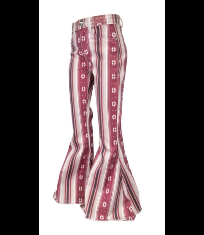 802160-752-JT GIRL&#39;S COWGIRL HARDWARE ALL OVER AZTEC  SERAPE BELL BOTTOM JEAN - RED SERAPE