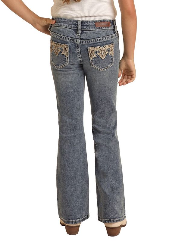 BG4MD03694 GIRL&#39;S ROCK &amp; ROLL IVORY LEATHER MID-RISE BOOTCUT JEAN