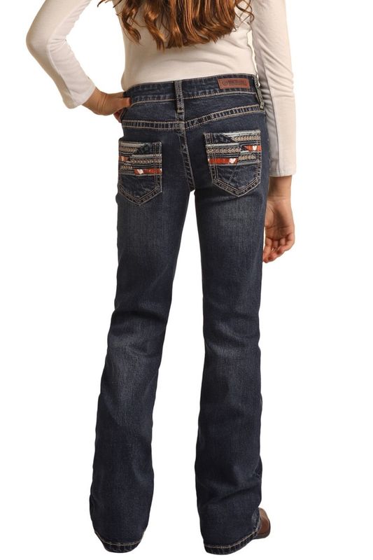 BG4MD03061 GIRL&#39;S ROCK &amp; ROLL CROSSED EMBOSSED BOOTCUT JEAN