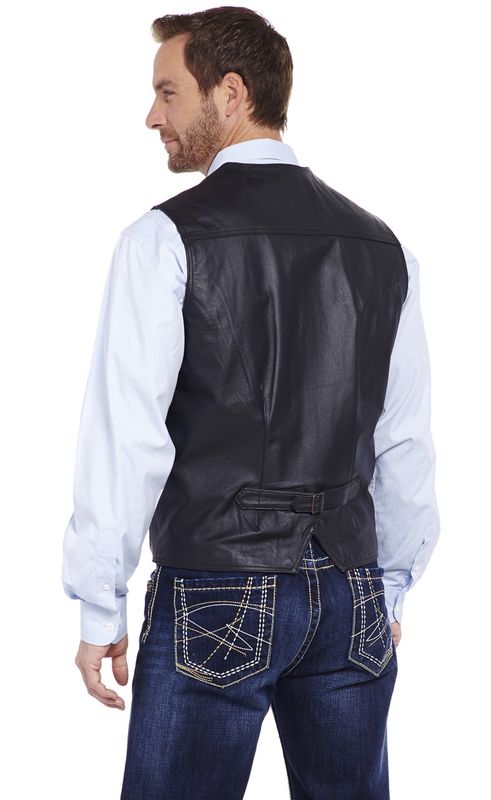 ML1059 MEN'S CRIPPLE CREEK BLACK SNAP DOWN PIGSKIN LEATHER VEST