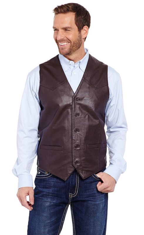ML3059 MEN&#39;S CRIPPLE CREEK BUTTON FRONT LAMB LEATHER VEST