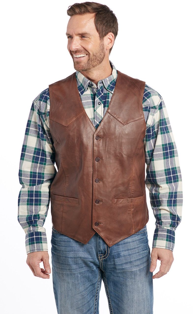 ML3064 MEN&#39;S CRIPPLE CREEK BUTTON FRONT LAMB NAPPA LEATHER VEST