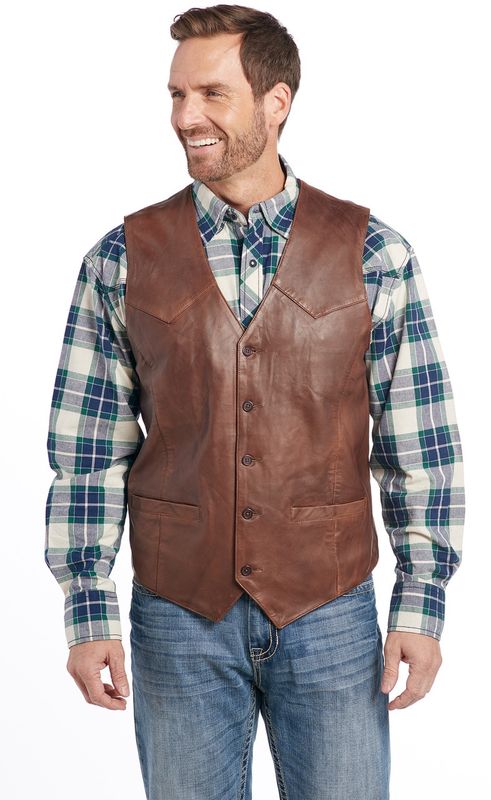 ML3064 MEN&#39;S CRIPPLE CREEK BUTTON FRONT LAMB NAPPA LEATHER VEST