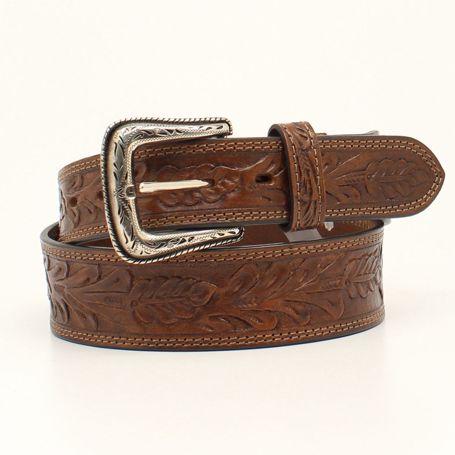 N210005402 MEN&#39;S NOCONA BROWN FLORAL TOOLED WESTERN BELT