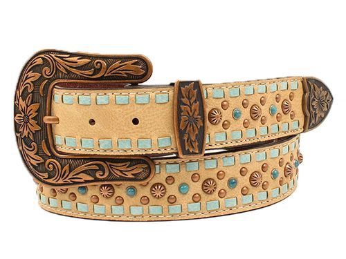 N3411137 WOMEN&#39;S NOCONA COPPER STUDS &amp; TURQUOISE WHIP STITCH BELT