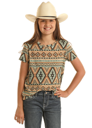 BG21T03710 GIRL&#39;S ROCK &amp; ROLL AZTEC PRINTED S/S TEE