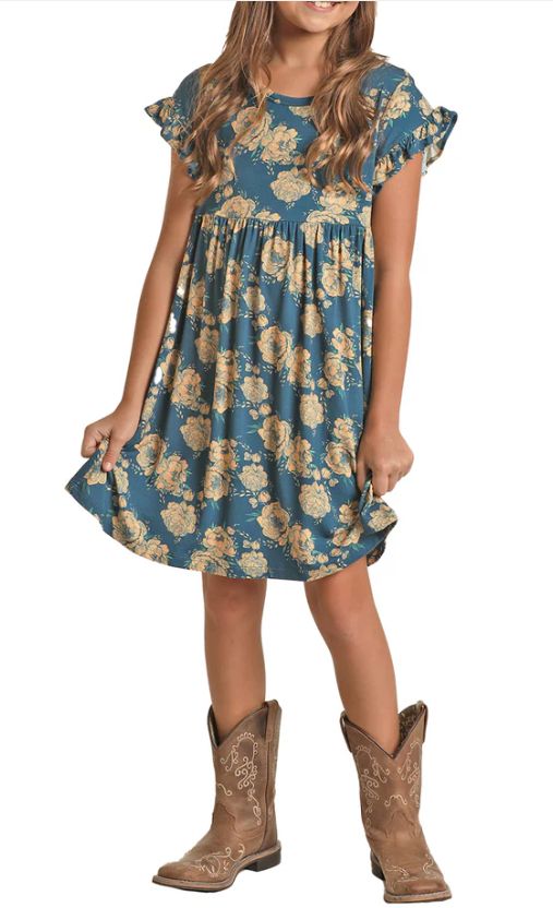 RRGRD1R17N GIRL&#39;S ROCK &amp; ROLL FLORAL DRESS