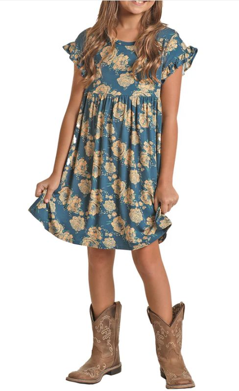 RRGRD1R17N GIRL&#39;S ROCK &amp; ROLL FLORAL DRESS