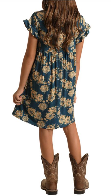 RRGRD1R17N GIRL'S ROCK &amp; ROLL FLORAL DRESS