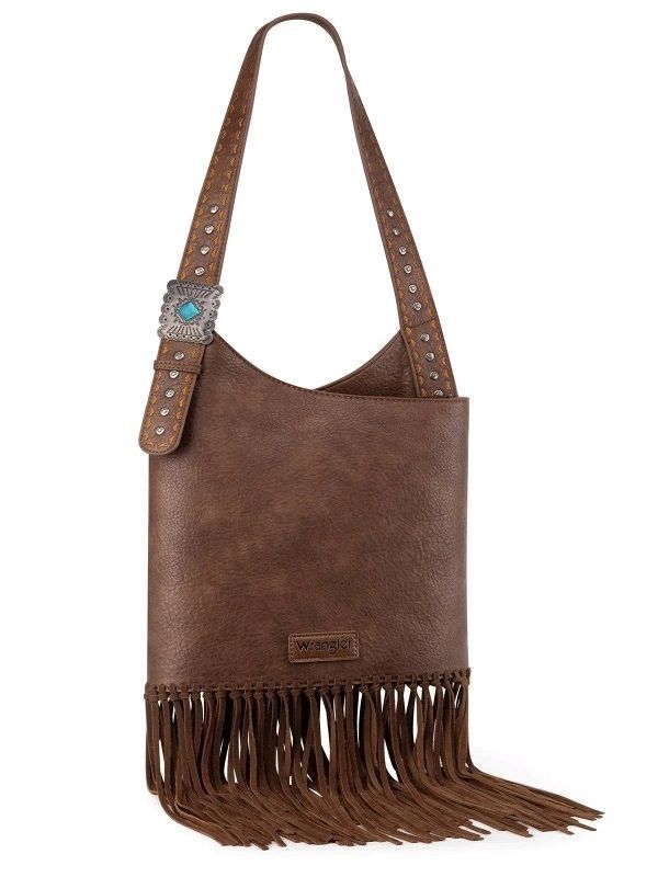 WG61-918 WRANGLER TURQUOISE STONE CONCHO FRINGE HOBO