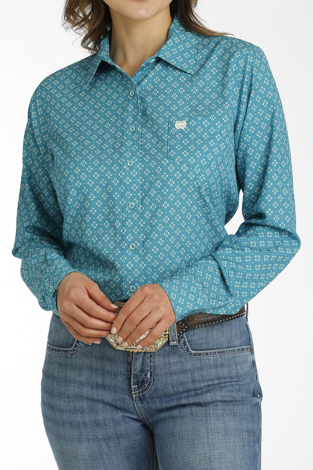 MSW9163026 WOMEN&#39;S CINCH TEAL ARENAFLEX BUTTON DOWN WESTERN SHIRT