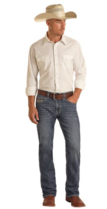 BM0SD04247 MEN&#39;S ROCK &amp; ROLL MEDIUM VINTAGE WASH DOUBLE BARREL RELAXED FIT STRAIGHT LEG JEAN