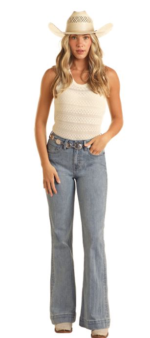 BW5HD03991 WOMEN&#39;S ROCK &amp; ROLL MEDIUM VINTAGE WASH JACQUARD STRIPE TROUSER