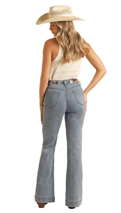 BW5HD03991 WOMEN'S ROCK &amp; ROLL MEDIUM VINTAGE WASH JACQUARD STRIPE TROUSER