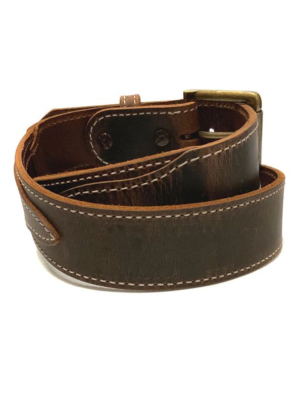 122-45 MEN'S GINGERICH LEATHER MASON DISTRESSED BROWN 1.5" DOUBLE STITCHED BELT