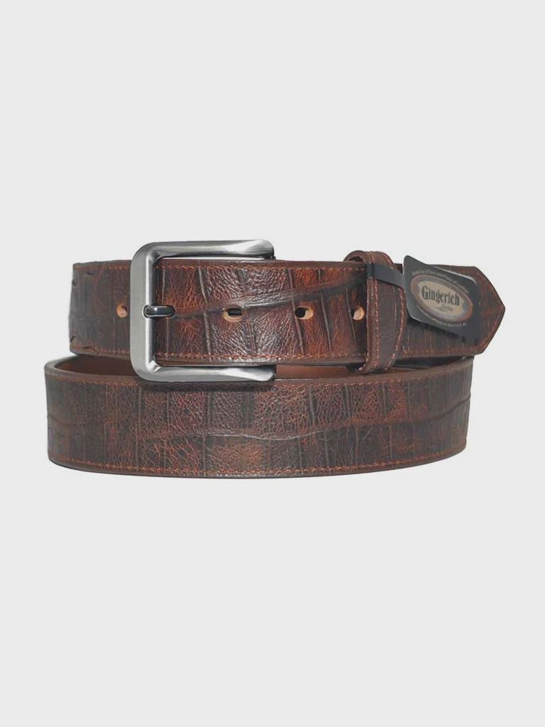 8244-36 MEN&#39;S GINGERICH PORT LEON 1.5&quot; EMBOSSED GATOR SKIN SCALLOPED OVERLAY BELT